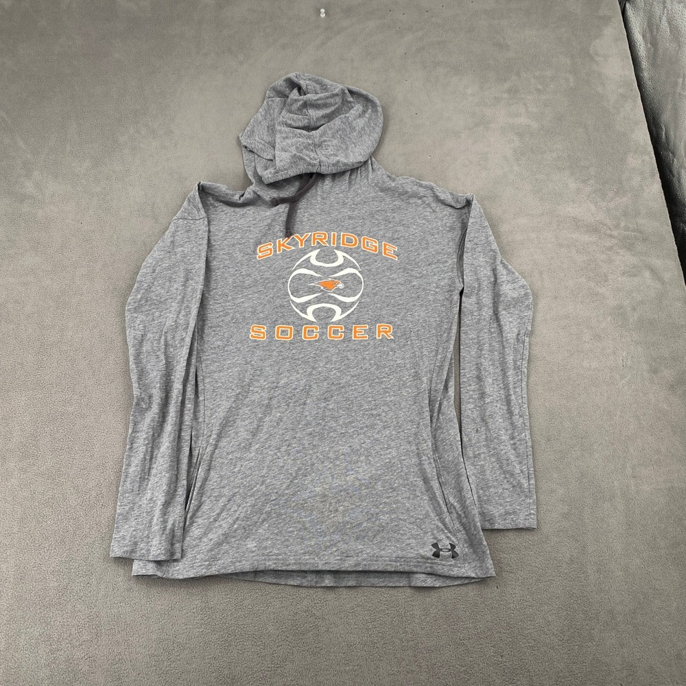 Under Armour Skyridge Soccer HeatGear Hooded Shirt Mens Medium Gray Long Sleeve